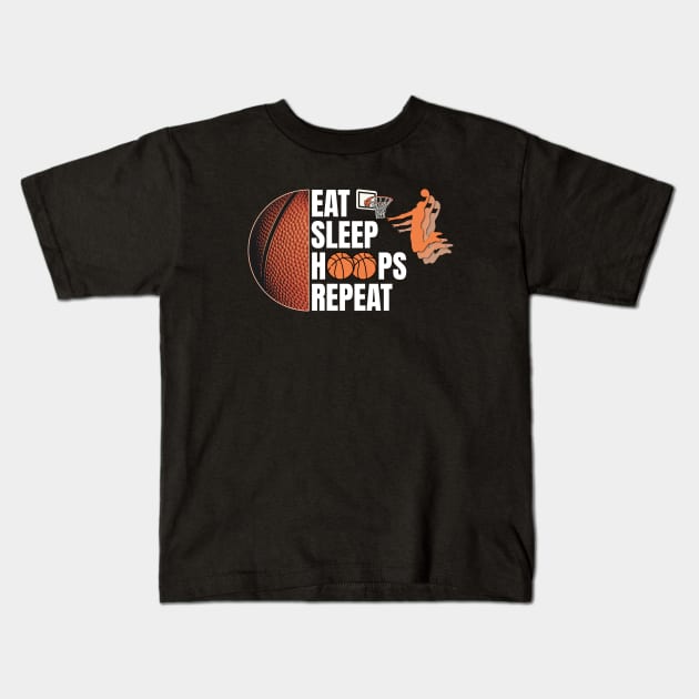 Eat Sleep Hoops Repeat Kids T-Shirt by Spark of Geniuz